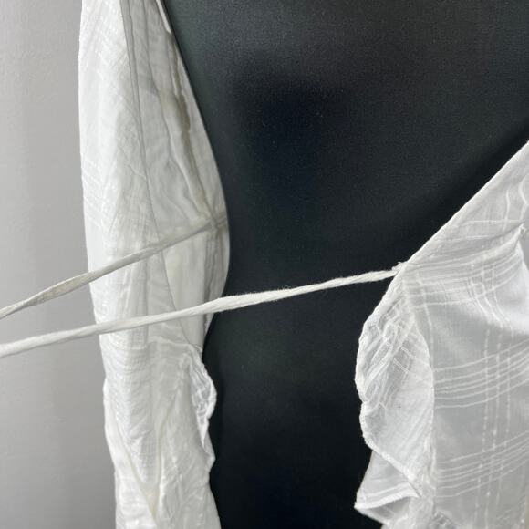 ASOS Design White Plaid Cotton V-Neck Ruffled Mini Wrap Dress Casual Cocktail 0 - Picture 6 of 8